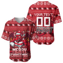 Personalized St George Illawarra Dragons Christmas Baseball Jersey Australian Rugby Fans - Pixelated Ugly Xmas Pattern Mascot Santa