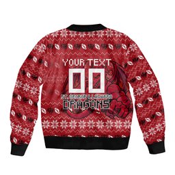 Personalized St George Illawarra Dragons Christmas Bomber Jacket Australian Rugby Fans - Pixelated Ugly Xmas Pattern Mascot Santa