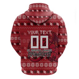 Personalized St George Illawarra Dragons Christmas Zip Hoodie Australian Rugby Fans - Pixelated Ugly Xmas Pattern Mascot Santa