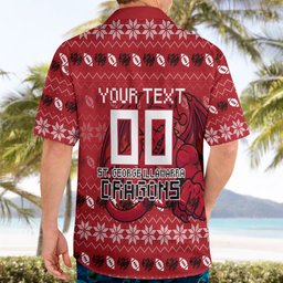 Personalized St George Illawarra Dragons Christmas Hawaiian Shirt Australian Rugby Fans - Pixelated Ugly Xmas Pattern Mascot Santa