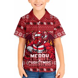 Personalized St George Illawarra Dragons Christmas Hawaiian Shirt Australian Rugby Fans - Pixelated Ugly Xmas Pattern Mascot Santa