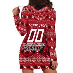 Personalized St George Illawarra Dragons Christmas Hoodie Dress Australian Rugby Fans - Pixelated Ugly Xmas Pattern Mascot Santa