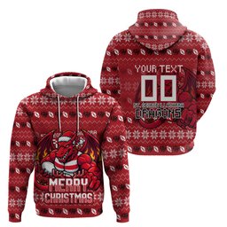 Personalized St George Illawarra Dragons Christmas Hoodie Australian Rugby Fans - Pixelated Ugly Xmas Pattern Mascot Santa