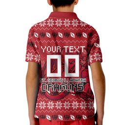 Personalized St George Illawarra Dragons Christmas Kid Polo Shirt Australian Rugby Fans - Pixelated Ugly Xmas Pattern Mascot Santa