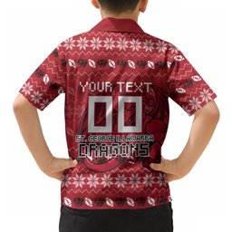 Personalized St George Illawarra Dragons Christmas Hawaiian Shirt Australian Rugby Fans - Pixelated Ugly Xmas Pattern Mascot Santa