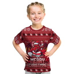 Personalized St George Illawarra Dragons Christmas Kid T Shirt Australian Rugby Fans - Pixelated Ugly Xmas Pattern Mascot Santa