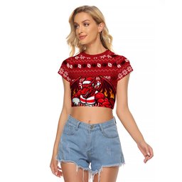 Personalized St George Illawarra Dragons Christmas Raglan Cropped T Shirt Australian Rugby Fans - Pixelated Ugly Xmas Pattern Mascot Santa