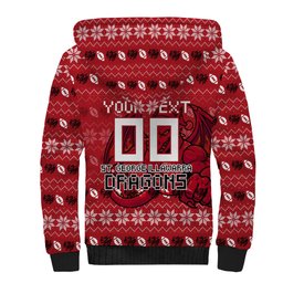Personalized St George Illawarra Dragons Christmas Sherpa Hoodie Australian Rugby Fans - Pixelated Ugly Xmas Pattern Mascot Santa