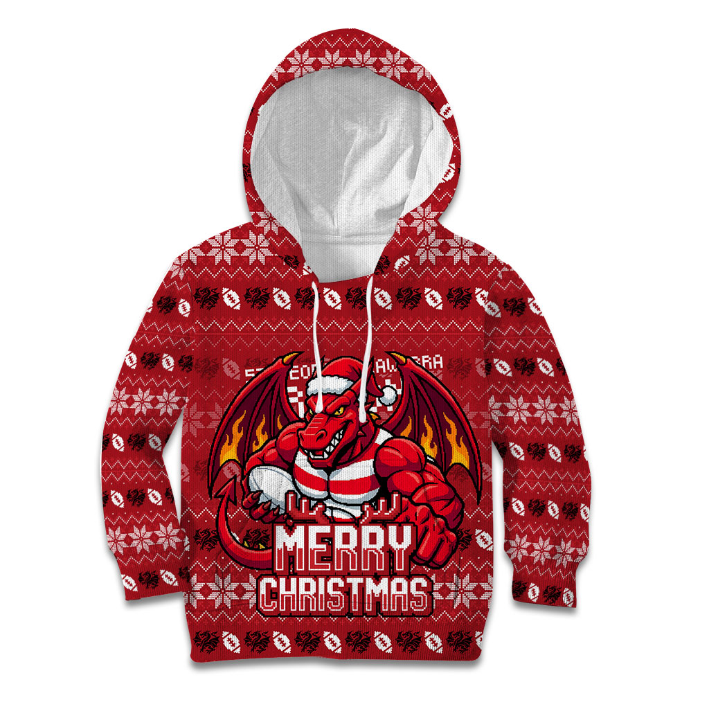 Personalized St George Illawarra Dragons Christmas Kid Hoodie Australian Rugby Fans - Pixelated Ugly Xmas Pattern Mascot Santa