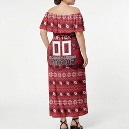 Personalized St George Illawarra Dragons Christmas Off Shoulder Maxi Dress Australian Rugby Fans - Pixelated Ugly Xmas Pattern Mascot Santa