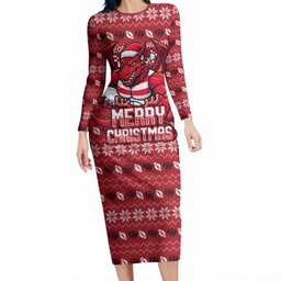 Personalized St George Illawarra Dragons Christmas Long Sleeve Bodycon Dress Australian Rugby Fans - Pixelated Ugly Xmas Pattern Mascot Santa