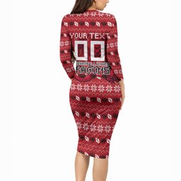 Personalized St George Illawarra Dragons Christmas Long Sleeve Bodycon Dress Australian Rugby Fans - Pixelated Ugly Xmas Pattern Mascot Santa