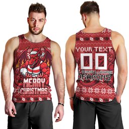 Personalized St George Illawarra Dragons Christmas Men Tank Top Australian Rugby Fans - Pixelated Ugly Xmas Pattern Mascot Santa