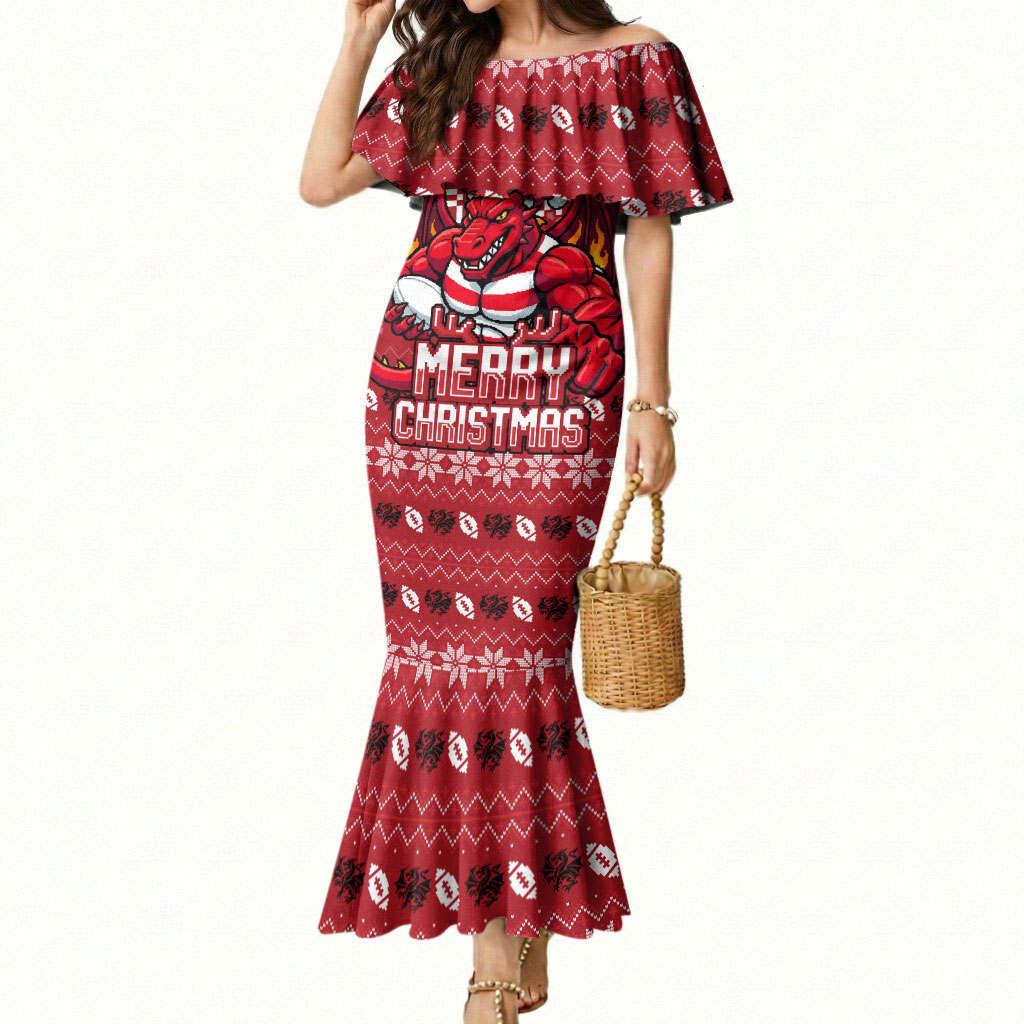 Personalized St George Illawarra Dragons Christmas Mermaid Dress Australian Rugby Fans - Pixelated Ugly Xmas Pattern Mascot Santa