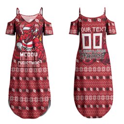 Personalized St George Illawarra Dragons Christmas Couples Matching Summer Maxi Dress and Hawaiian Shirt Australian Rugby Fans - Pixelated Ugly Xmas Pattern Mascot Santa