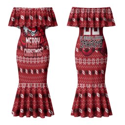 Personalized St George Illawarra Dragons Christmas Couples Matching Mermaid Dress and Hawaiian Shirt Australian Rugby Fans - Pixelated Ugly Xmas Pattern Mascot Santa