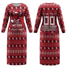 Personalized St George Illawarra Dragons Christmas Couples Matching Long Sleeve Bodycon Dress and Long Sleeve Button Shirt Australian Rugby Fans - Pixelated Ugly Xmas Pattern Mascot Santa