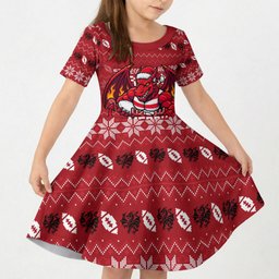 Personalized St George Illawarra Dragons Christmas Kid Short Sleeve Dress Australian Rugby Fans - Pixelated Ugly Xmas Pattern Mascot Santa