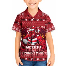 Personalized St George Illawarra Dragons Christmas Kid Hawaiian Shirt Australian Rugby Fans - Pixelated Ugly Xmas Pattern Mascot Santa