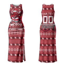 Personalized St George Illawarra Dragons Christmas Couples Matching Tank Maxi Dress and Long Sleeve Button Shirt Australian Rugby Fans - Pixelated Ugly Xmas Pattern Mascot Santa