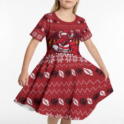 Personalized St George Illawarra Dragons Christmas Kid Short Sleeve Dress Australian Rugby Fans - Pixelated Ugly Xmas Pattern Mascot Santa