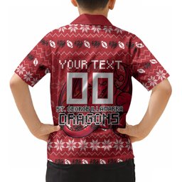 Personalized St George Illawarra Dragons Christmas Kid Hawaiian Shirt Australian Rugby Fans - Pixelated Ugly Xmas Pattern Mascot Santa
