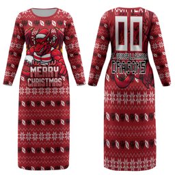 Personalized St George Illawarra Dragons Christmas Family Matching Long Sleeve Bodycon Dress and Hawaiian Shirt Australian Rugby Fans - Pixelated Ugly Xmas Pattern Mascot Santa