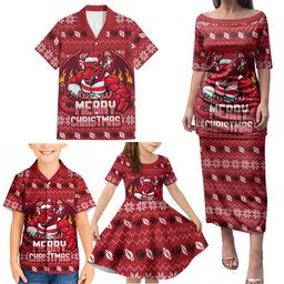 Personalized St George Illawarra Dragons Christmas Family Matching Puletasi and Hawaiian Shirt Australian Rugby Fans - Pixelated Ugly Xmas Pattern Mascot Santa
