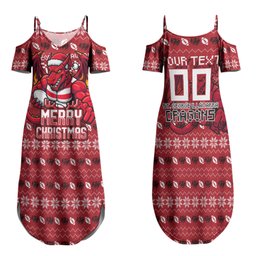 Personalized St George Illawarra Dragons Christmas Family Matching Summer Maxi Dress and Hawaiian Shirt Australian Rugby Fans - Pixelated Ugly Xmas Pattern Mascot Santa