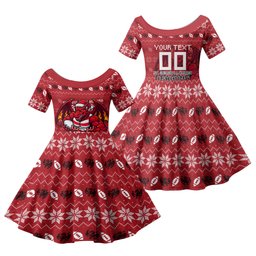 Personalized St George Illawarra Dragons Christmas Family Matching Short Sleeve Bodycon Dress and Hawaiian Shirt Australian Rugby Fans - Pixelated Ugly Xmas Pattern Mascot Santa