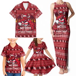 Personalized St George Illawarra Dragons Christmas Family Matching Tank Maxi Dress and Hawaiian Shirt Australian Rugby Fans - Pixelated Ugly Xmas Pattern Mascot Santa