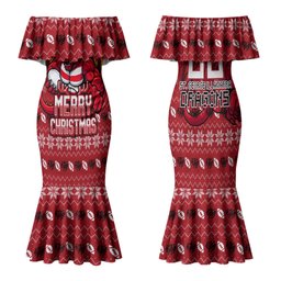 Personalized St George Illawarra Dragons Christmas Family Matching Mermaid Dress and Hawaiian Shirt Australian Rugby Fans - Pixelated Ugly Xmas Pattern Mascot Santa