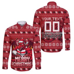 Personalized St George Illawarra Dragons Christmas Family Matching Mermaid Dress and Hawaiian Shirt Australian Rugby Fans - Pixelated Ugly Xmas Pattern Mascot Santa