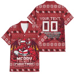 Personalized St George Illawarra Dragons Christmas Family Matching Tank Maxi Dress and Hawaiian Shirt Australian Rugby Fans - Pixelated Ugly Xmas Pattern Mascot Santa