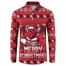 Personalized St George Illawarra Dragons Christmas Button Sweatshirt Australian Rugby Fans - Pixelated Ugly Xmas Pattern Mascot Santa