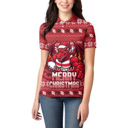 Personalized St George Illawarra Dragons Christmas Women Polo Shirt Australian Rugby Fans - Pixelated Ugly Xmas Pattern Mascot Santa