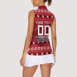 Personalized St George Illawarra Dragons Christmas Women Sleeveless Polo Shirt Australian Rugby Fans - Pixelated Ugly Xmas Pattern Mascot Santa