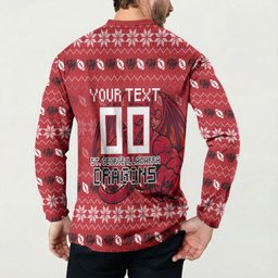 Personalized St George Illawarra Dragons Christmas Button Sweatshirt Australian Rugby Fans - Pixelated Ugly Xmas Pattern Mascot Santa