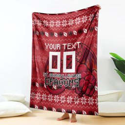 Personalized St George Illawarra Dragons Christmas Blanket Australian Rugby Fans - Pixelated Ugly Xmas Pattern Mascot Santa