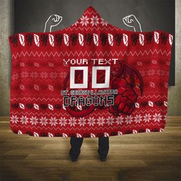 Personalized St George Illawarra Dragons Christmas Hooded Blanket Australian Rugby Fans - Pixelated Ugly Xmas Pattern Mascot Santa