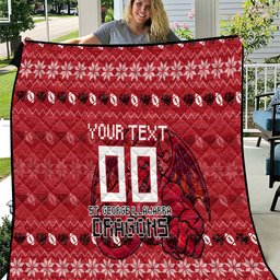 Personalized St George Illawarra Dragons Christmas Quilt Australian Rugby Fans - Pixelated Ugly Xmas Pattern Mascot Santa
