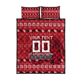 Personalized St George Illawarra Dragons Christmas Quilt Bed Set Australian Rugby Fans - Pixelated Ugly Xmas Pattern Mascot Santa