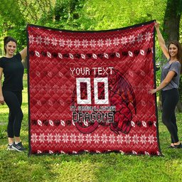 Personalized St George Illawarra Dragons Christmas Quilt Australian Rugby Fans - Pixelated Ugly Xmas Pattern Mascot Santa
