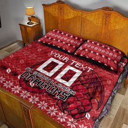Personalized St George Illawarra Dragons Christmas Quilt Bed Set Australian Rugby Fans - Pixelated Ugly Xmas Pattern Mascot Santa