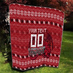 Personalized St George Illawarra Dragons Christmas Quilt Australian Rugby Fans - Pixelated Ugly Xmas Pattern Mascot Santa