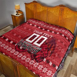 Personalized St George Illawarra Dragons Christmas Quilt Australian Rugby Fans - Pixelated Ugly Xmas Pattern Mascot Santa