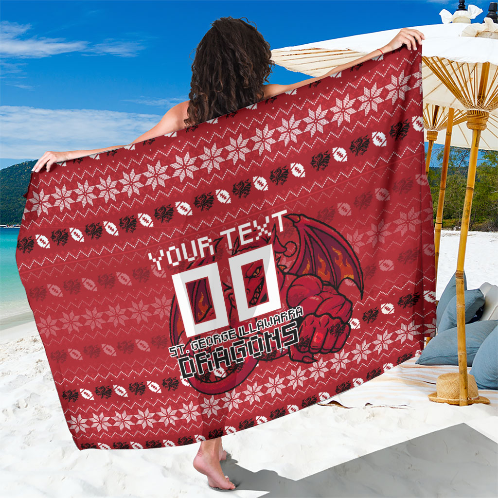Personalized St George Illawarra Dragons Christmas Sarong Australian Rugby Fans - Pixelated Ugly Xmas Pattern Mascot Santa