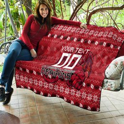 Personalized St George Illawarra Dragons Christmas Quilt Australian Rugby Fans - Pixelated Ugly Xmas Pattern Mascot Santa