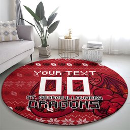 Personalized St George Illawarra Dragons Christmas Round Carpet Australian Rugby Fans - Pixelated Ugly Xmas Pattern Mascot Santa