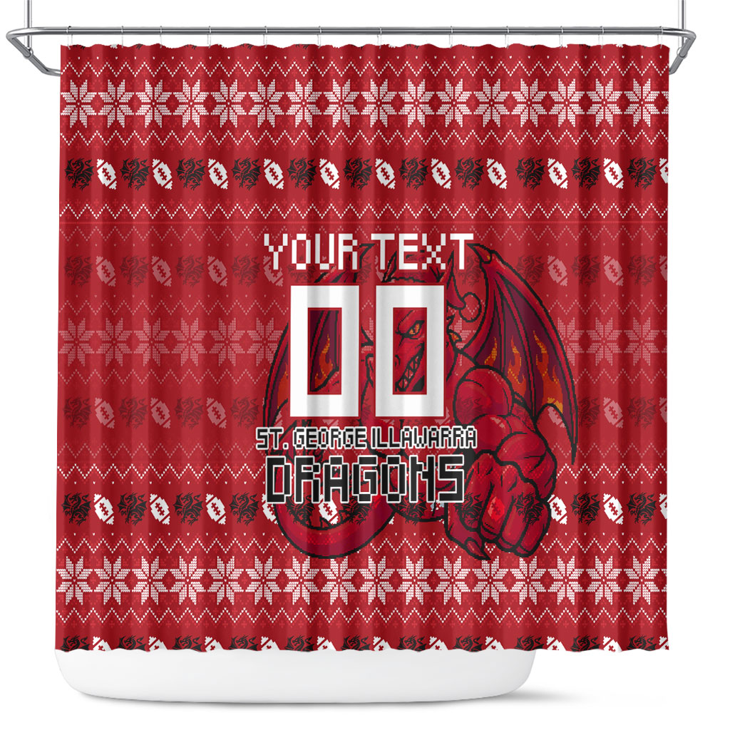 Personalized St George Illawarra Dragons Christmas Shower Curtain Australian Rugby Fans - Pixelated Ugly Xmas Pattern Mascot Santa